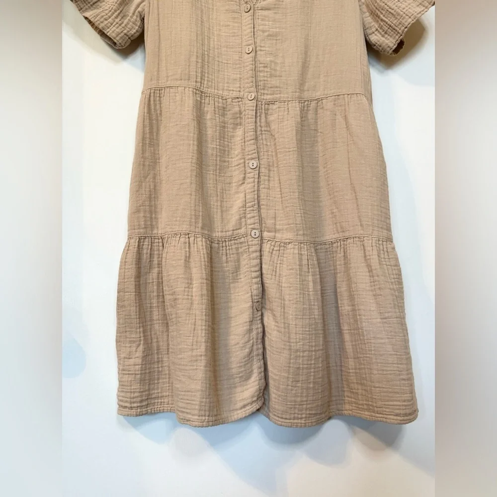 Dylan Khaki Cotton Button-Up Casual Summer Short Sleeve Parker Dress- Size Small - Picture 2 of 5